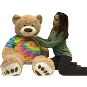 Big Plush Giant Teddy Bear 5 Feet Tall Wears Removable Tie Dye T-shirt, Soft Smiling Big Teddybear 5 Foot Bear Ultra Premium Quality