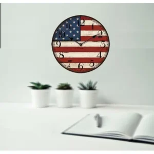 USA Flag Clock, 13.3", US Flag on the clock face. Gift for self or anyone who serves to protect us. Product Size: 13.3 x 13.3 x 0.5