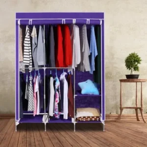Home Portable Closet Organizer Storage Wardrobe Clothes Rack With Hanger Dark Purple