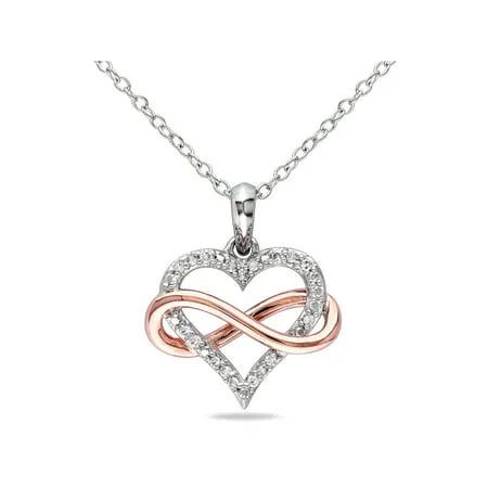Diamond-Accent Two-Tone Sterling Silver Infinity Heart Pendant Necklace