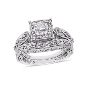 1/5 Carat T.W. Diamond Sterling Silver Halo Bridal Set