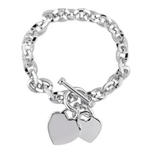 Sterling Silver Double Heart Charm Link Bracelet