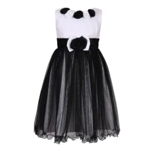 Little Girls Black White Roses Sweet Party Dress 3