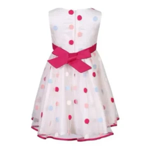 Little Girls Fuchsia Polka Dot Pleated Waist Dress 4