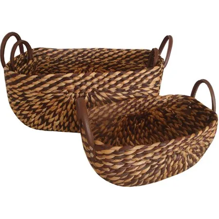 Baum 2-Tone Water Hyacinth Baskets, Set of 3, Natural/Brown