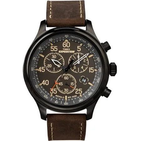 Timex Men's Expedition Field Chronograph Watch, Brown Leather Strap