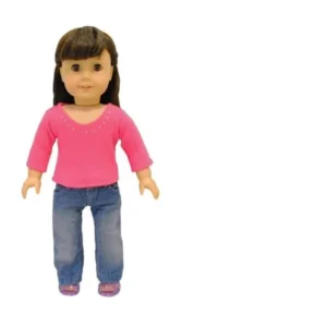 Doll Clothes - 2 Piece Doll Clothing Set Fashion Jeans and Long Sleeve Shirt Fits American Girl Doll and 18 inch Dolls