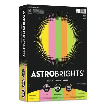 Astrobrights Color Paper - "Neon" Assortment, 24lb, 8 1/2 x 11, 5 Colors, 500 Sheets