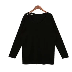 Women's Loose Long Sleeve Off Shoulder Cotton Casual Blouse Shirt Tops Black S On Sale