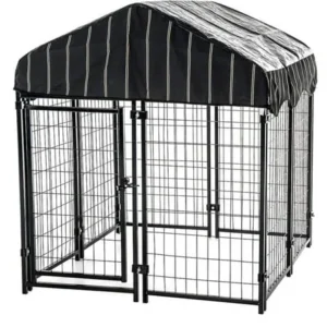 Lucky Dog Single-Door Outdoor Welded Wire Pet Kennel with Cover, Black, 4'L x 4'W x 4.5'H