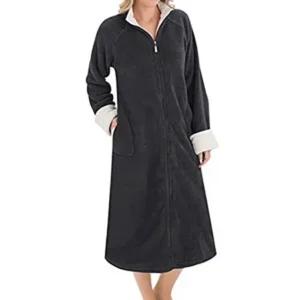 Women's Zip Front Plush Fleece Velour House Lounge Robe By EZI