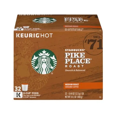 Starbucks K-Cups Medium Roast Ground Coffee Pike Place - 32 CT
