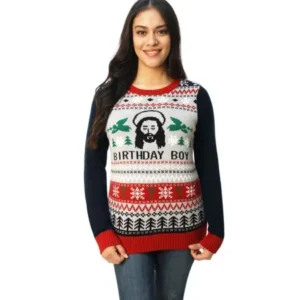 Ugly Christmas Sweater Women's Jesus Birthday Boy Pullover Sweater