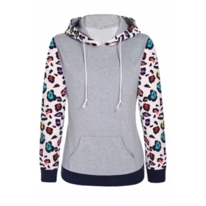 Women Print Casual Fashion Pocket Long Sleeve Hooded Pullover Hoodie BL