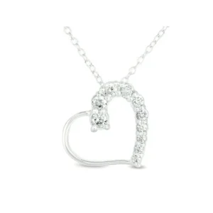 CZ Sterling Silver Heart Pendant, 18"