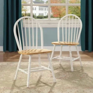 Better Homes and Gardens Autumn Lane Windsor Chairs, Set of 2, White and Natural