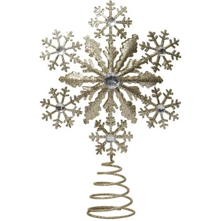 "Holiday Time Christmas Ornaments 10.5"" Gold Glitter Snowflake Tree Topper"