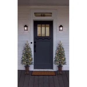 Holiday Time Christmas Decor Pre-Lit 2-Pack 3.5' Artificial Porch Tree, Clear Lights