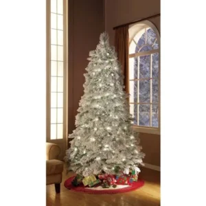 Holiday Time Artificial Christmas Trees Pre-Lit 7.5' Flocked Artificial Tree, Clear Lights