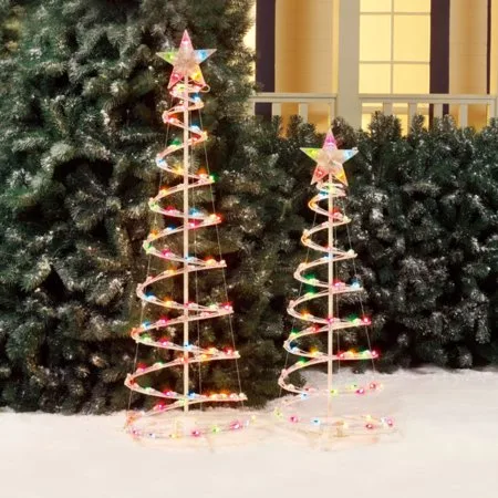 Holiday Time 3' and 4' Lighted Spiral Christmas Tree Sculptures, Multi-Color Lights (2-Pack)
