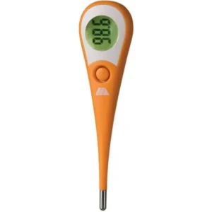 MABIS Large Glow-in-the-Dark 8-Second Waterproof Digital Thermometer with Flexible Tip for Fast Oral, Rectal or Underarm Temperature Readings for Babies, Children and Adults, Orange