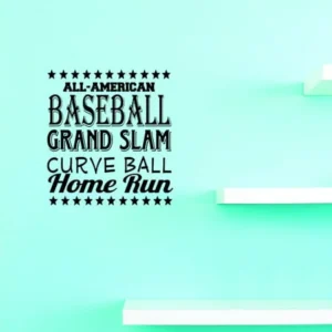 All American Baseball Sports Grand Slam Curve Ball Home Run Sign Vinyl Wall Decal Sticker Childrens Bedroom 20x40 Inches