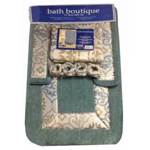 Home Dynamix Bath Boutique Shower Curtain and Bath Rug Set: 1574-432 Sage Beige : 15 Piece Bath Set