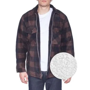 Flannel Jacket For Mens Big & Tall Sherpa Lined Button Down Shirt (Brown #B21 - X-Large)