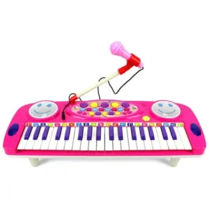 Happy Face 37 Keys Electric Organ Children's Kid's Battery Operated Toy Piano Keyboard Instrument w/ Microphone (Pink) by Velocity Toys