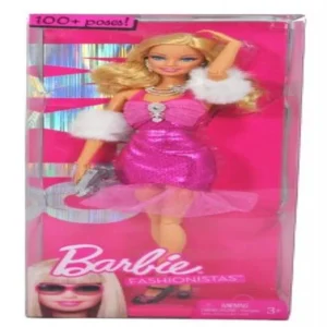Barbie Year 2009 Fashionistas Series 12 Inch Doll - GLAM Barbie with Pink Neck Strap Party Dress, Faux Fur Arm Wrap, Necklace, Earrings, Purse and Pair of High Heel Shoes (R9878)