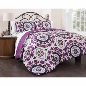 East End Living Suzani Royal Lilac 3-Piece Bedding Duvet Set, Purple