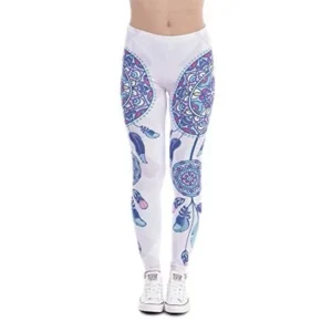 Pop Fashion Women Stretch Nature Printed Leggings Footless Tights Ankle Pants (Pink and White Dream Catcher Print)