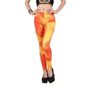 Pop Fashion Women Clothes Stretch Printed Leggings Footless Tights Ankle Pants (One Size - Regular, Galaxy - Orange, Yellow)