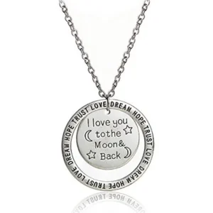 Love, Dream, Hope, Trust Engraved Necklaces on silvertone chain- Pop Fashion (I love you to the Moon and Back)