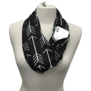 Women's Arrow Patterned Infinity Scarf with Zipper Pocket