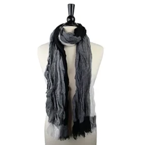 Pop Fashion Women's Long Tissue Scarf with Frayed Design and Scrunch Texture