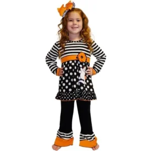 AnnLoren Baby Girls Boutique Stripe Dot Ghost Outfit 6-24M