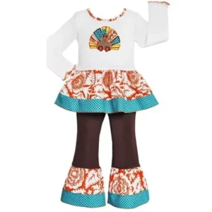 Little Girls Boutique Autumn Mutlicolored Turkey Shirt Outfit 2-6