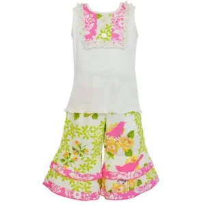 AnnLoren Boutique Girls Spring Birds & Damask Tank & Capri Spring Outfit