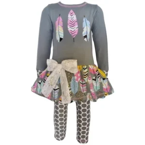 AnnLoren Girls Boutique Feathers Tunic & Polka Dot Leggings