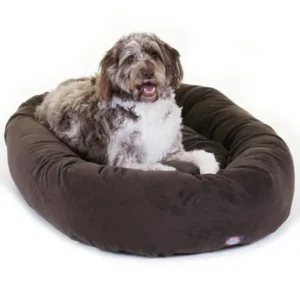 Majestic Pet Suede Bagel Dog Bed Spine Support Bolster Machine Washable