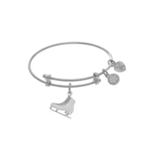 White Rhodium Brass Ice Skate Tween Bangle Charm Bracelet 6 Inches