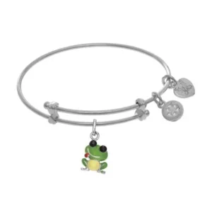 White Rhodium Over Brass Frog Expandable Tween Bangle Bracelet 6 Inches