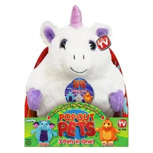 Pop Out Pets Fantasy, Reversible Plush Toy, Get 3 Stuffed Animals in One Unicorn, Dragon & Phoenix, 8 in.