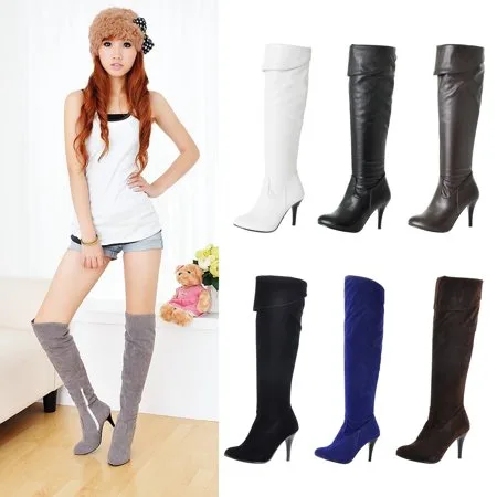 Womenâ€™s Shoes Over Knee Block Chunky Heel Thigh High Faux Suede Boots