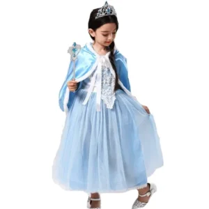 Girl's Blue/ Red Cosplay Costume Fancy Party Girls Wedding Dress, Girls Princess Christmas Gift Shawl Hooded Two Piece for Kids