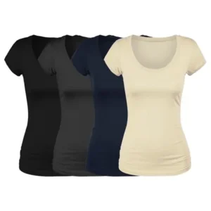 Emmalise Scoop Neck Short Sleeve Tee for Women Basic Tshirt - 4 Pack Deal, Junior to Plus Sizes