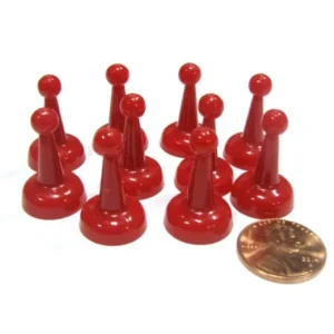 Koplow Games Set of 10 Standard Pawns 25mm Peg Pieces for Board Game Play - Red #04249