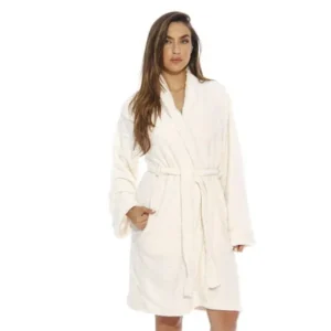 Just Love Scalloped Textured Velour Bath Robe (Cream, Medium)