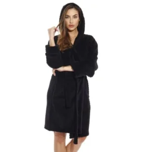 Just Love Womens Hooded Textured Bathrobe (Black, 1X)